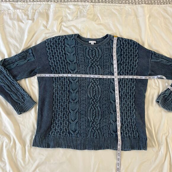 J Jill Blue Cable Knit Pullover Sweater Wmns L Tall Fisherman Casual - Picture 9 of 9